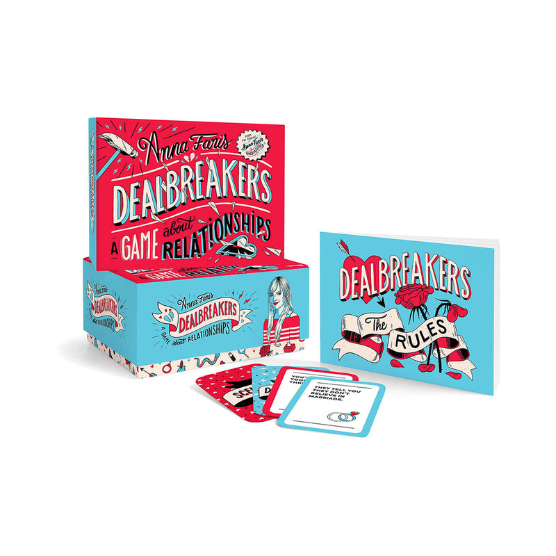 Anna Faris'' Dealbreakers: A Game About Relationships Anna Faris Dealbreakers game box with cards and illustrated rules booklet