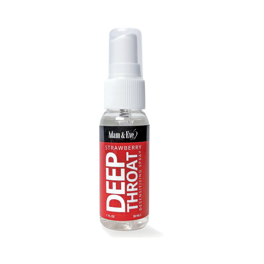 Adam & Eve Deep Throat Desensitizing Spray Strawberry Adam and Eve Deep Throat Strawberry Spray in clear pump bottle