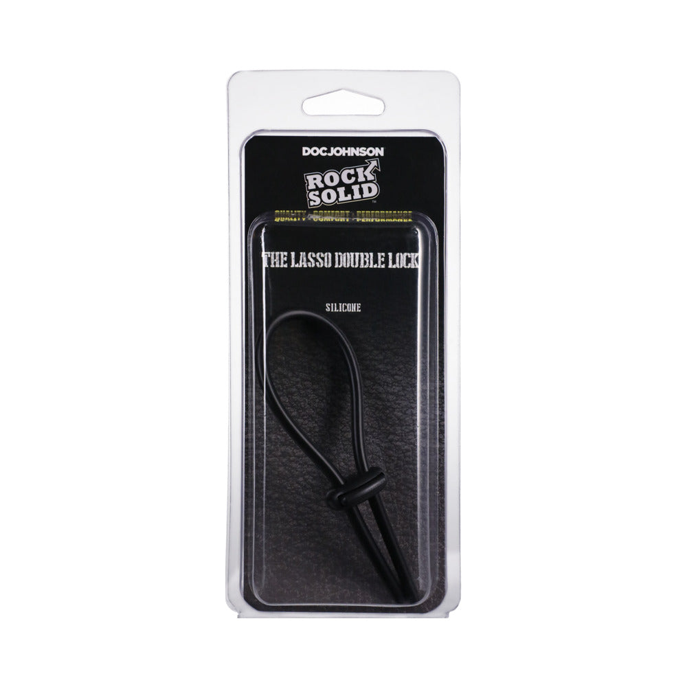 Rock Solid Black Silicone Double Lock Adjustable Lasso/Bolo Rock Solid Black Silicone Double Lock Lasso in black blister card packaging