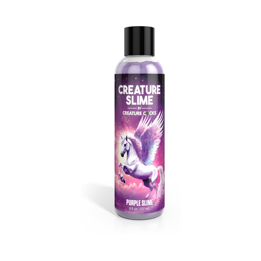 Creature Slime Purple Water-Based Lubricant 8 oz. Creature Slime Purple 8 oz clear bottle with black cap and purple winged-unicorn label