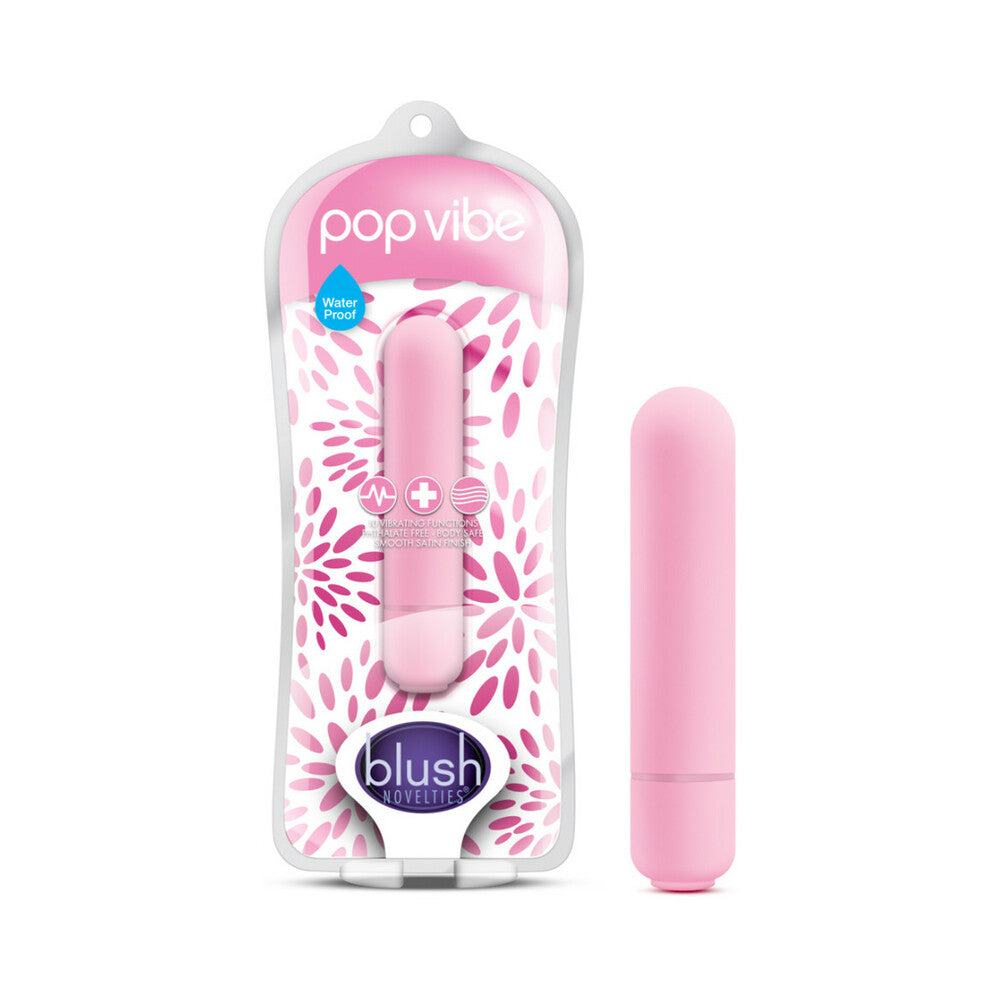 Vive Pop Vibe Bullet Vibrator Pink Light pink Vive Pop Vibe bullet beside floral retail package