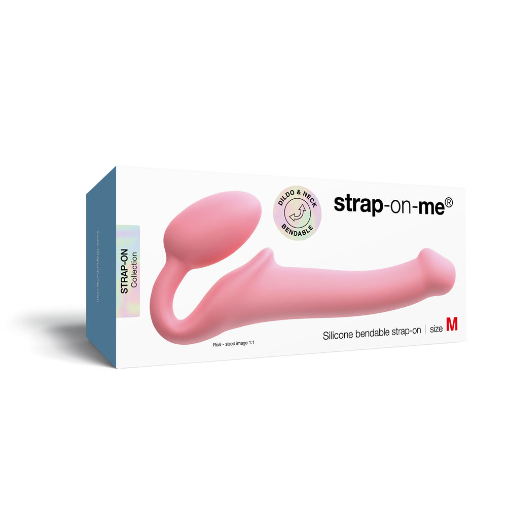 Strap-On-Me Silicone Bendable Strapless Strap-On Pink Medium Pink Strap-On-Me Medium bendable silicone strapless strap-on pictured on box
