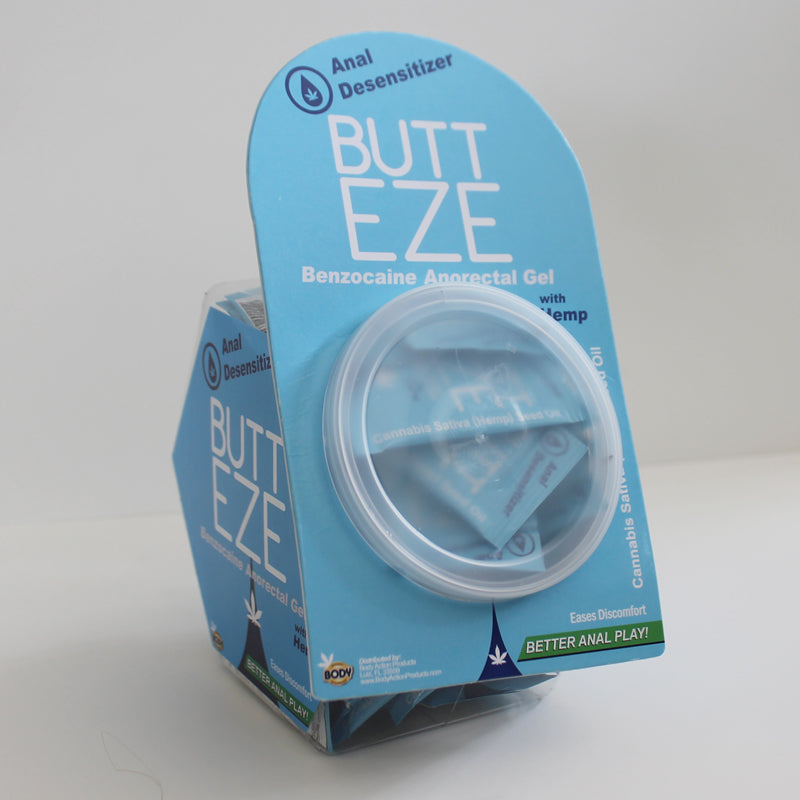 Butt Eze Sample Bowl 50pc Body Action Butt Eze Blue Bowl with 50 sample packets