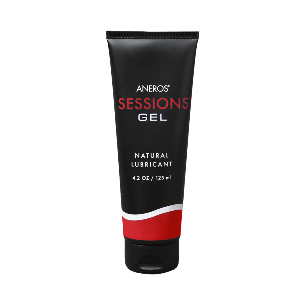 Aneros Sessions Gel front view of black Aneros Sessions Gel 4.2 oz squeeze tube with red band