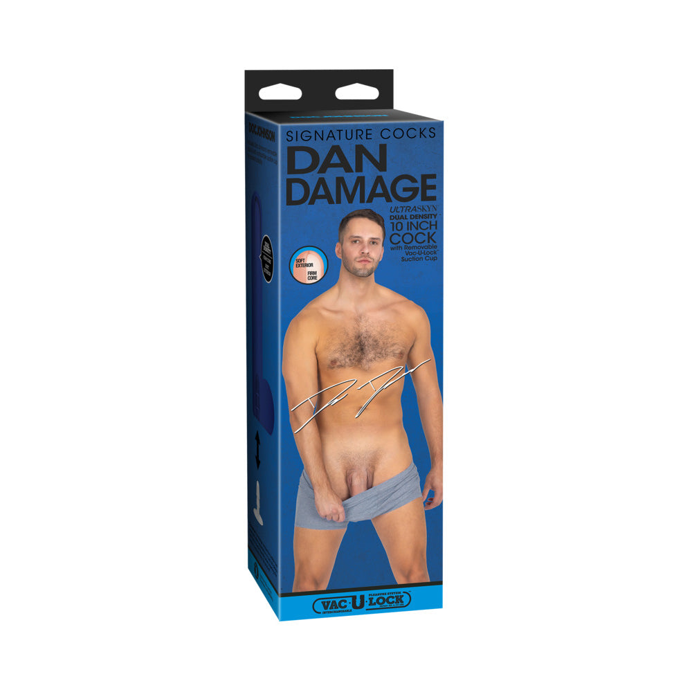 Signature Cocks Dan Damage 10 in. ULTRASKYN Vac-U-Lock Dildo Dan Damage 10-inch Signature Cock ULTRASKYN dildo in blue hanging package