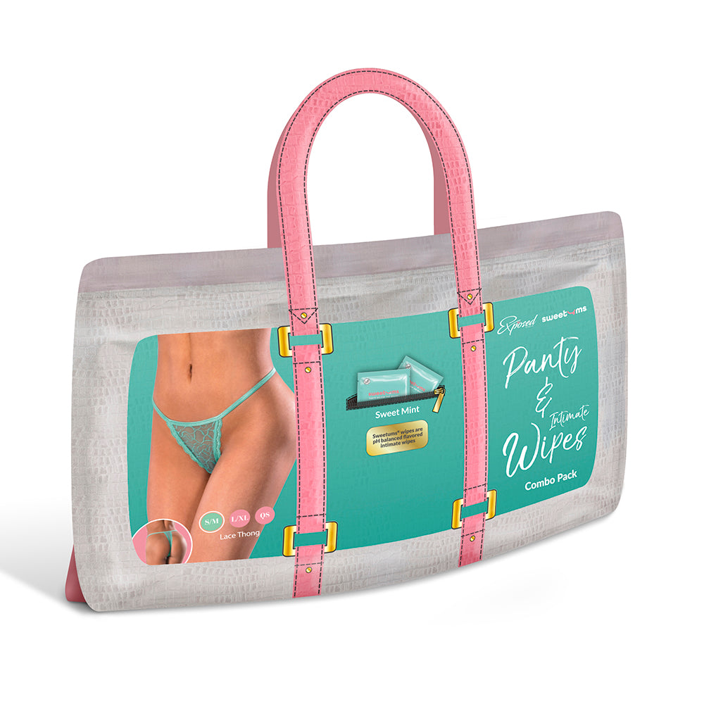 Magic Silk Sweetums Lace Thong Mint Queen Size Magic Silk Sweetums mint lace thong combo pack in handled display bag