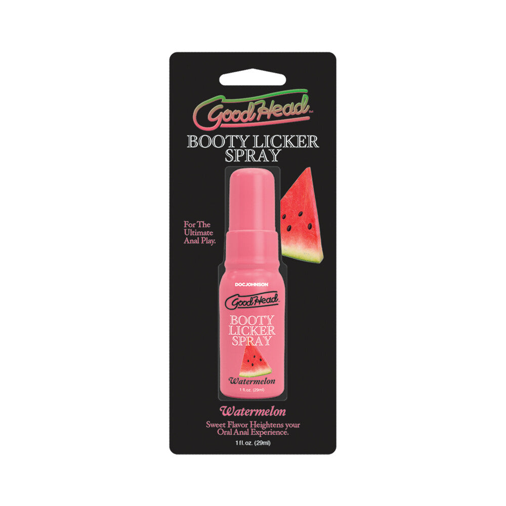 GoodHead Booty Licker Spray Watermelon 1 oz. GoodHead Watermelon Booty Licker Spray 1 oz pink pump bottle on black watermelon card