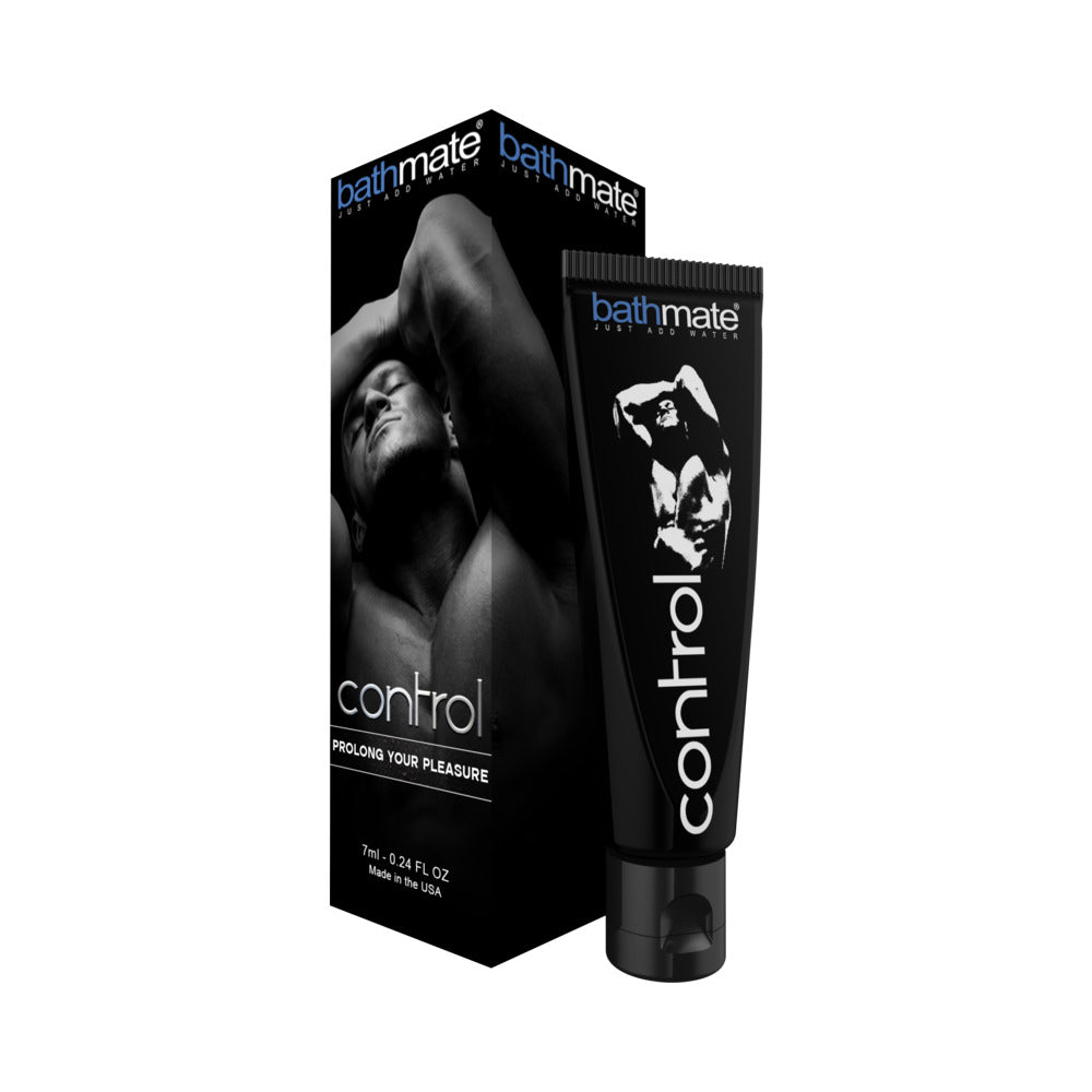 Bathmate Control Prolonger Gel .24 fl oz Bathmate Control Black Gel Tube beside matching carton