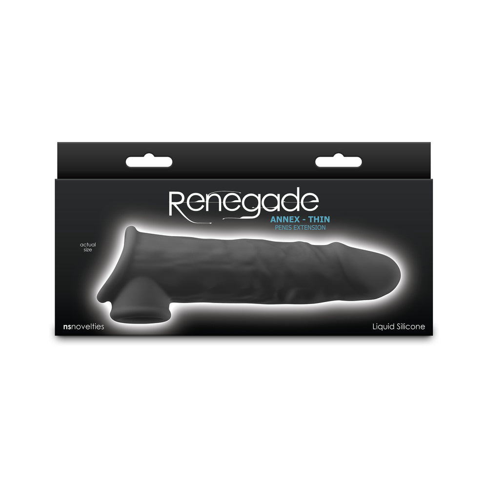 Renegade Annex Thin Penis Extension Black Renegade Annex Thin black textured silicone extension in black window box