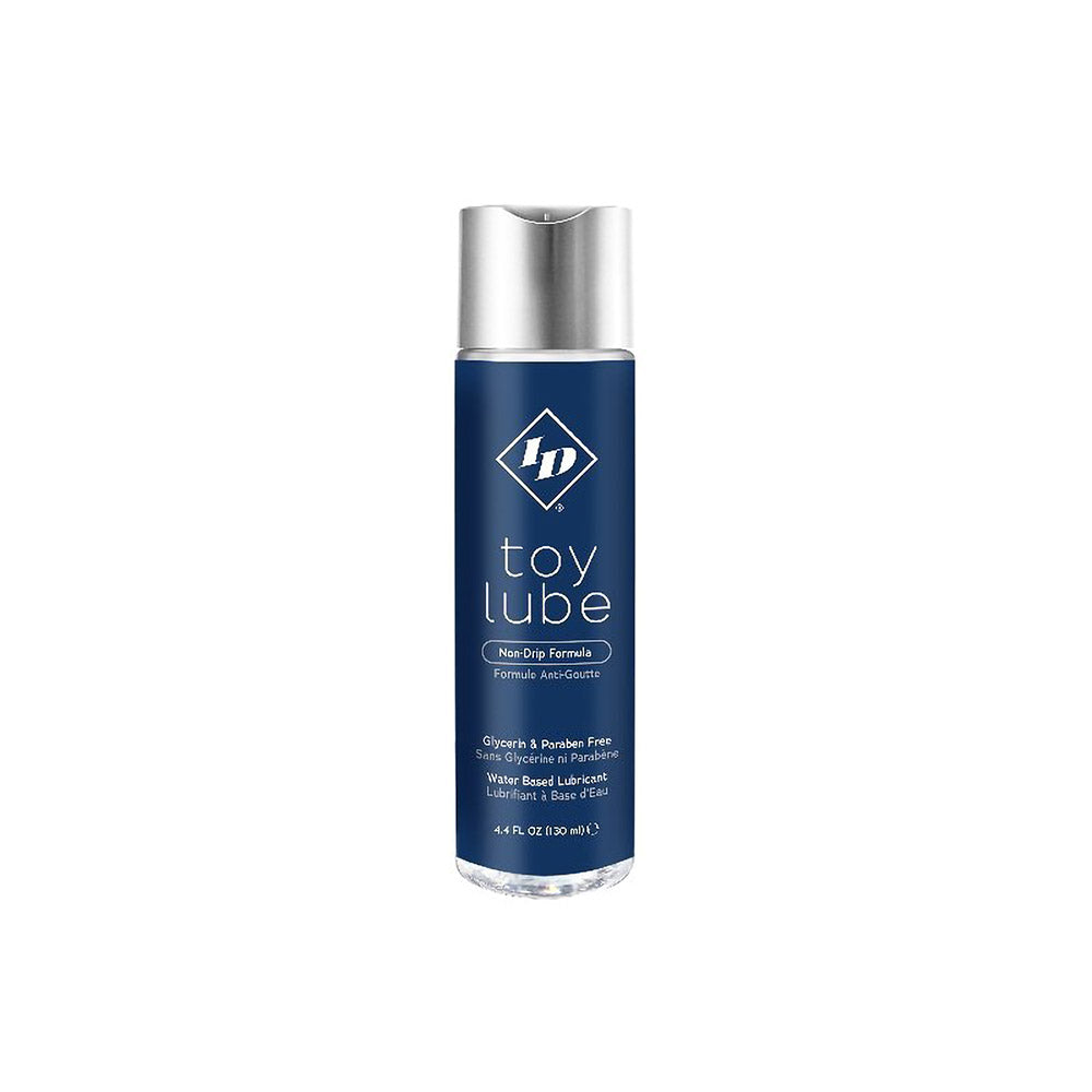 ID Toy Lube 4.4 oz. Blue 4.4 oz bottle of ID Toy Lube with silver cap