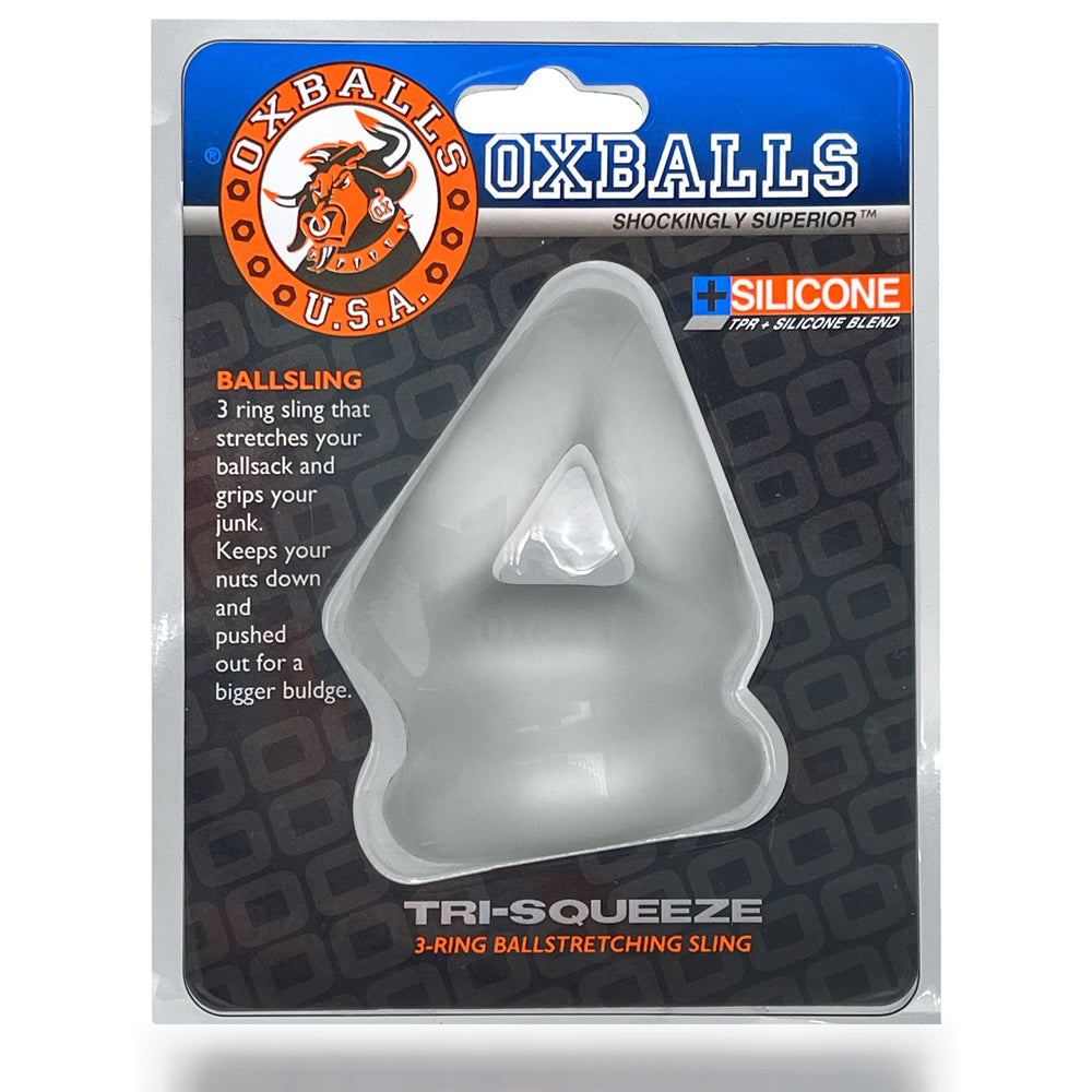 Oxballs Tri-Squeeze Cocksling and Ballstretcher Clear Ice Oxballs Tri-Squeeze clear-ice three-ring retail package