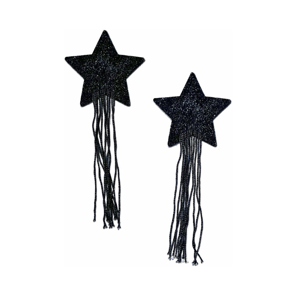 Tassel Pasties: Black Sparkle Star Pastease with Long Fringe Nipple Pasties Tassel Pasties: Black Sparkle Star Pastease with Long Fringe Nipple Pasties