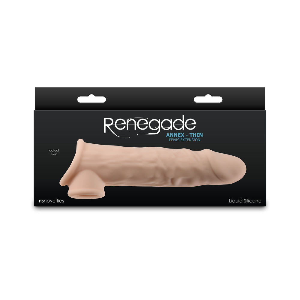Renegade Annex Thin Penis Extension Beige Renegade Annex Thin beige textured silicone extension in black window box