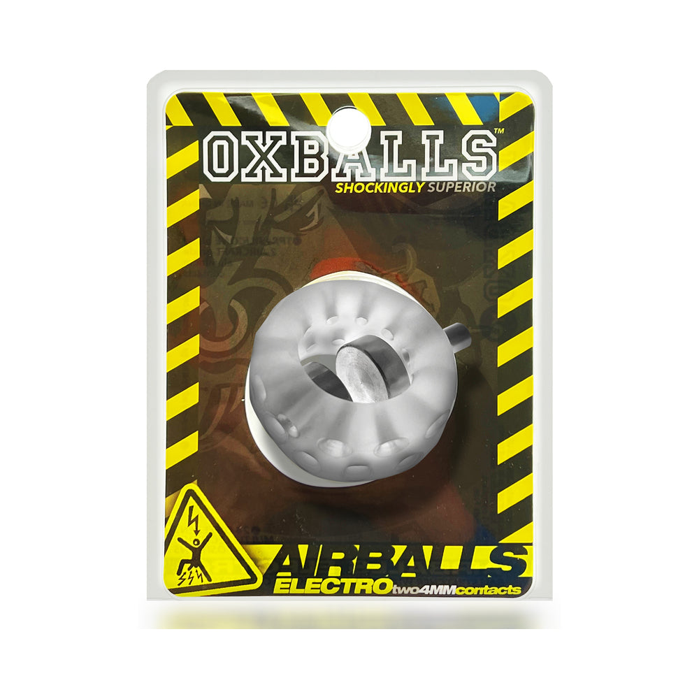 OxBalls Airballs Electro Air-Lite Ballstretcher Clear Ice translucent OxBalls Airballs Electro ball stretcher in black and yellow package