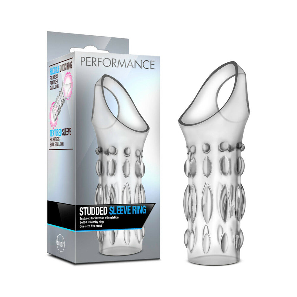 Performance Studded Sleeve Ring Clear Blush Performance Clear Studded Sleeve Ring beside silver retail carton