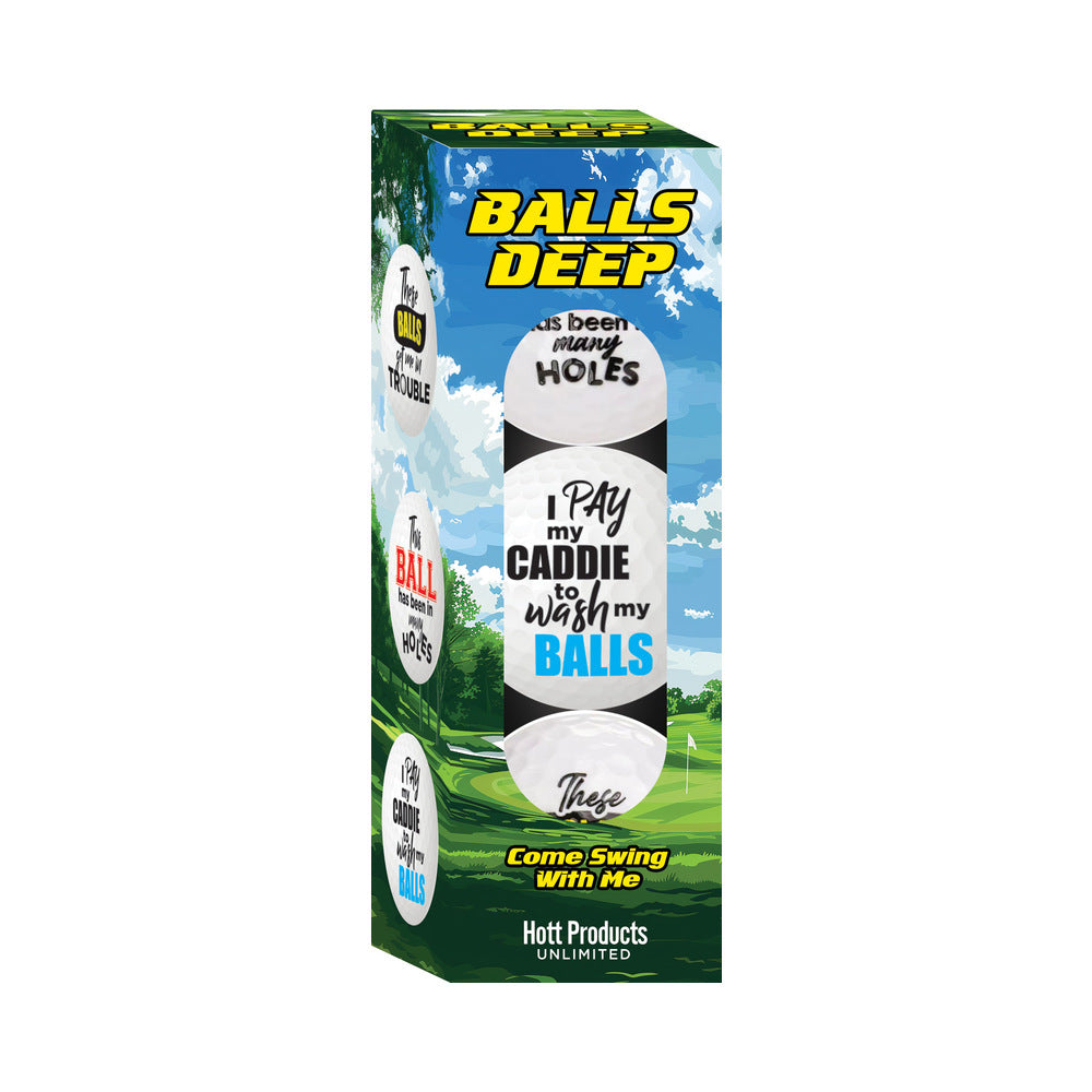 Balls Deep Funny Slogan Golf Balls Assorted 3-Pack Balls Deep three-pack slogan golf balls in green window box