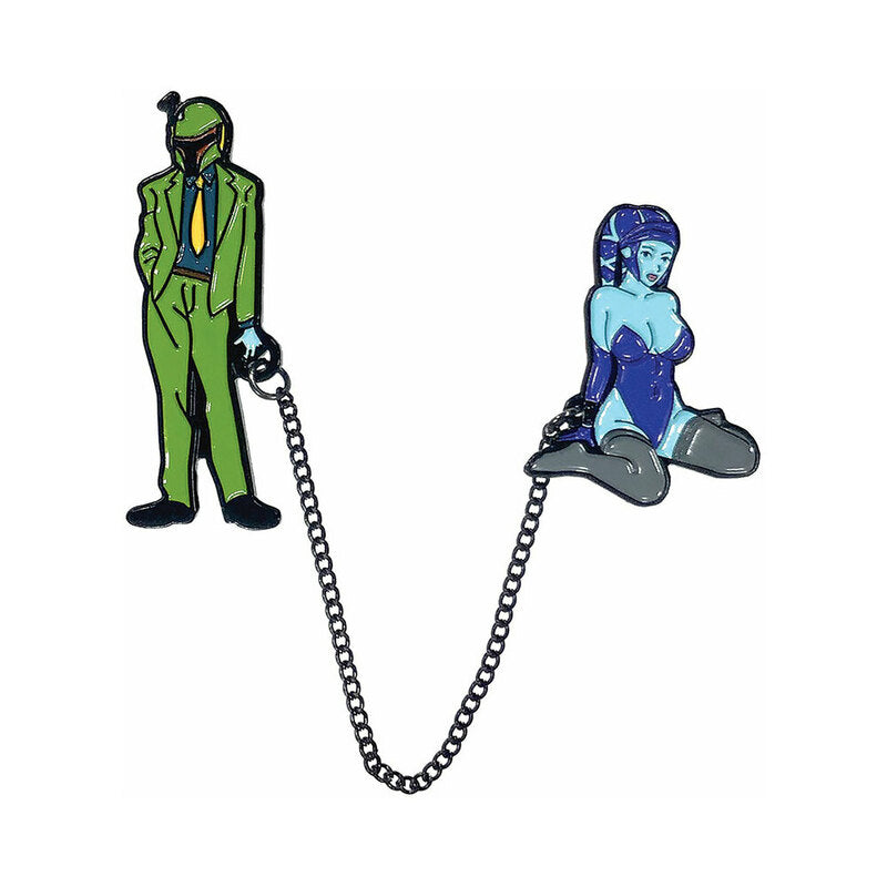 Geeky & Kinky Hunter Life Deluxe Enamel Pin green standing and blue seated Hunter Life pins connected by black chain