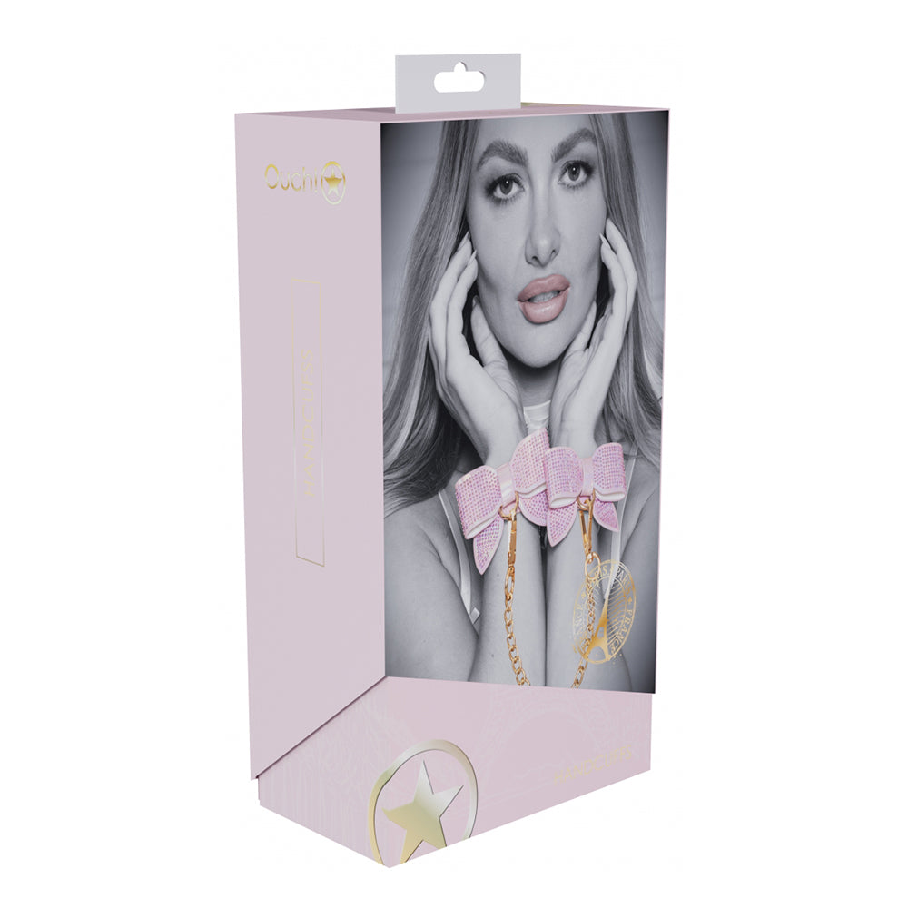 Ouch! International Paris Collection Handcuffs Pink pink Paris Collection bow handcuffs with gold chain pictured on box