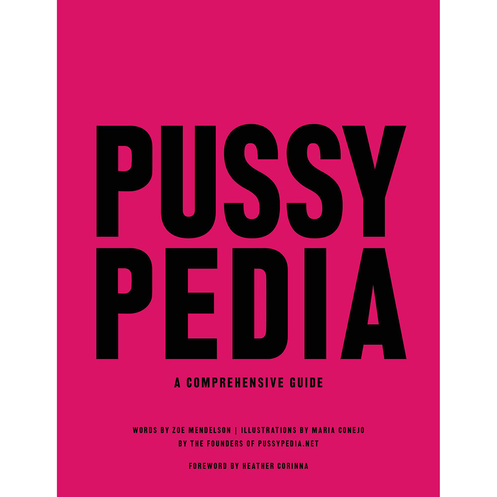 Pussypedia: A Comprehensive Guide bright pink Pussypedia hardcover with oversized black title lettering