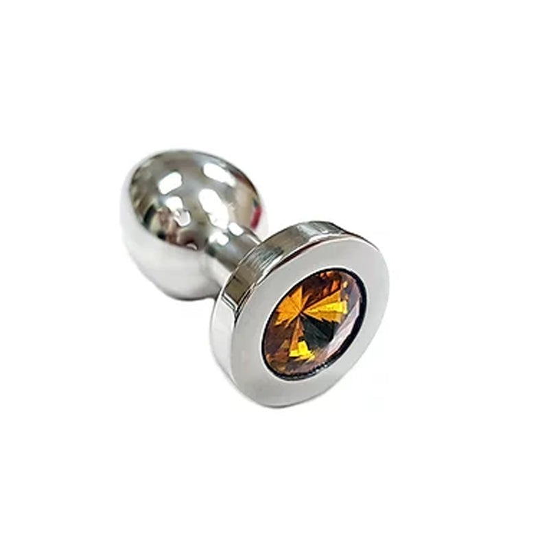 Stainless Steel Smooth Medium Butt Plug- Yellow Crystal Polished medium steel butt plug with golden yellow crystal base