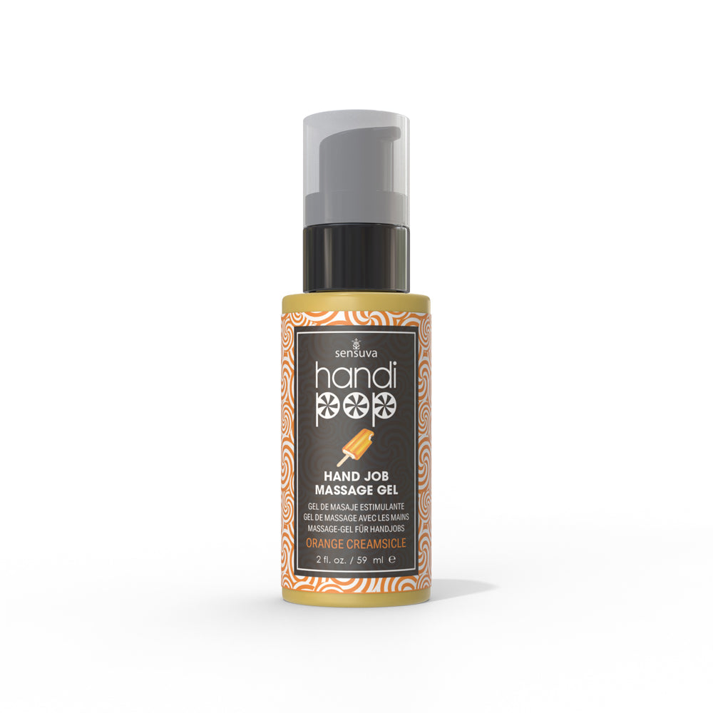 Sensuva HandiPop Edible Hand Job Massage Gel Orange Creamsicle 2 oz. Sensuva HandiPop Orange Creamsicle massage gel bottle with orange label