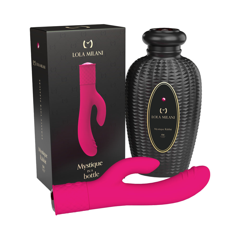 Lola Milani Mystique Rabbit Fuchsia fuchsia Lola Milani Mystique Rabbit vibrator with black sculpted bottle and box