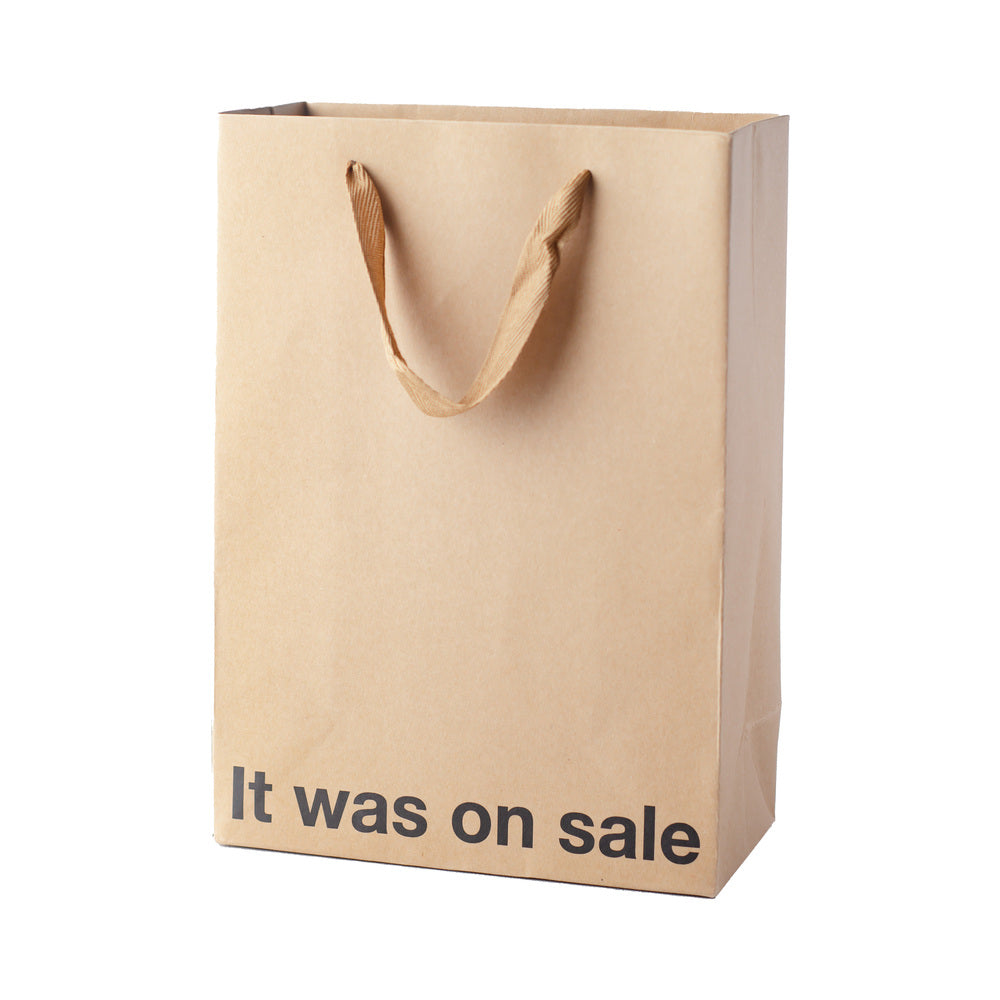 Snarky Gift Bags It Was On Sale 3pk tan kraft gift bag with brown ribbon handles and black printed phrase