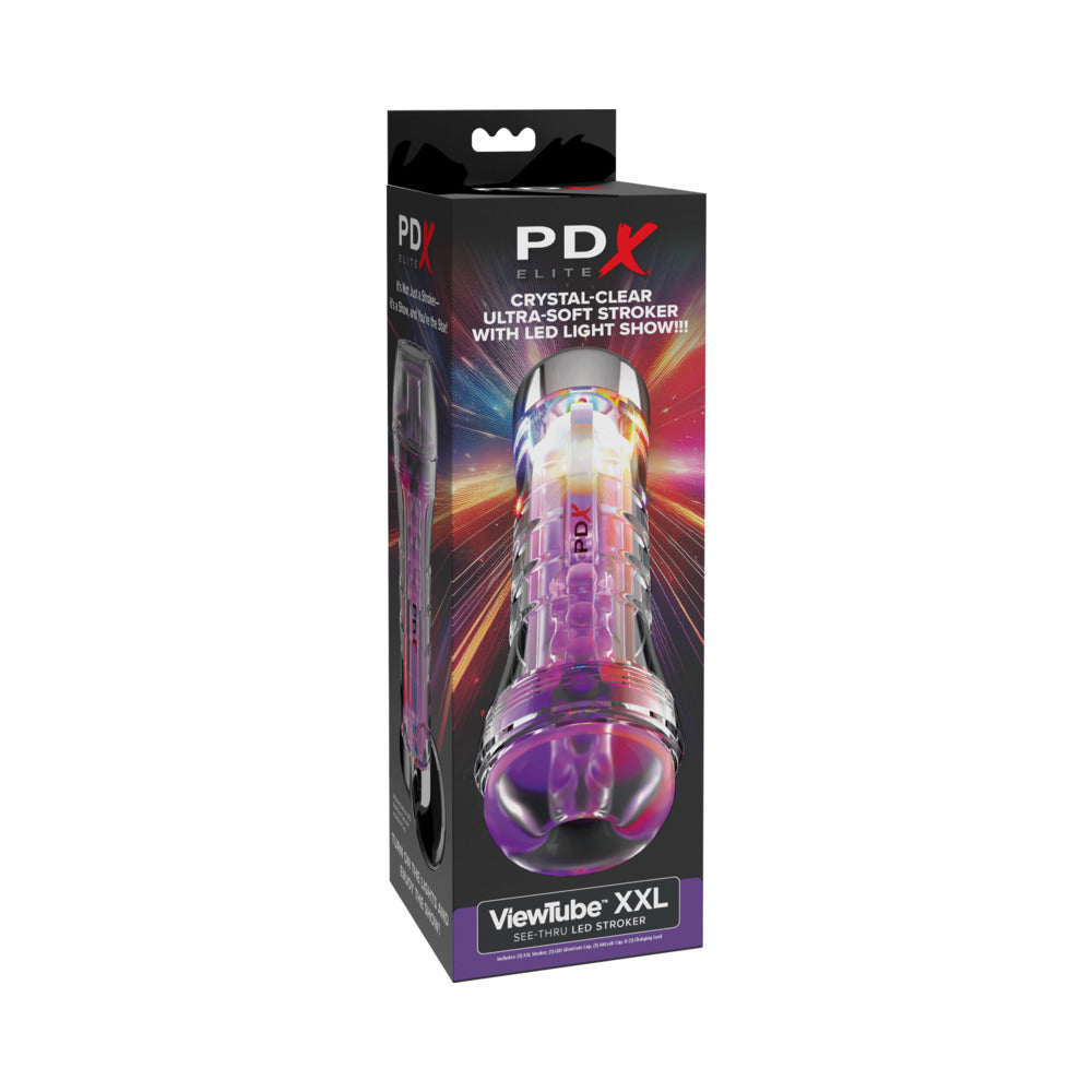 PDX Elite ViewTube XXL See Thru EZ-Grip LED Stroker Clear Clear PDX ViewTube XXL LED stroker with purple accents in box