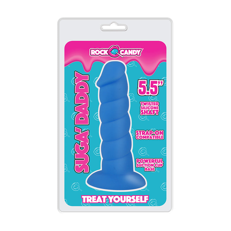 SUGA-DADDY 5.5" BLUE Blue Rock Candy Suga-Daddy 5.5-inch dildo in clear hanging package