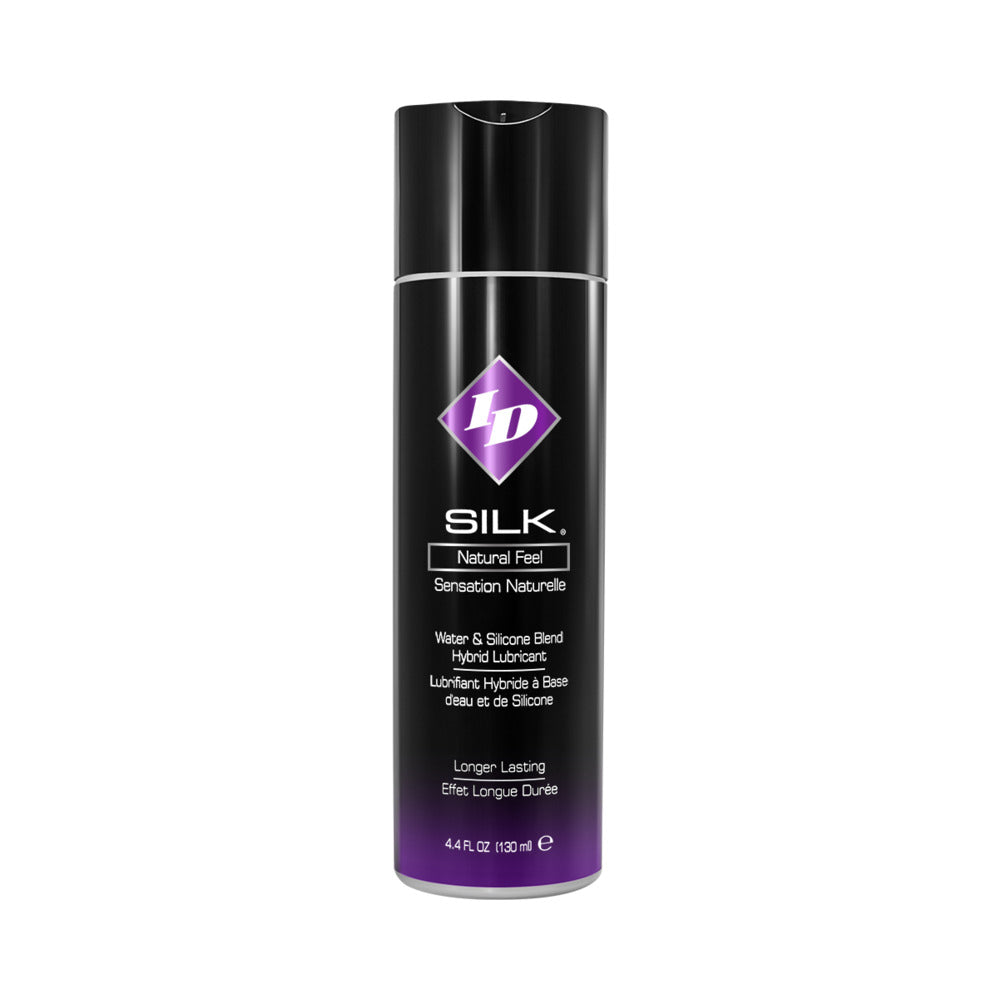 ID Silk Hybrid Lubricant 4.4 oz. ID Silk Hybrid Lubricant 4.4 oz black cylindrical bottle with purple label