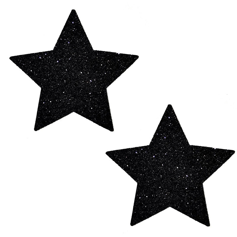 Neva Nude Pasty Star Glitter Black Pair of black glitter Neva Nude five-point star pasties