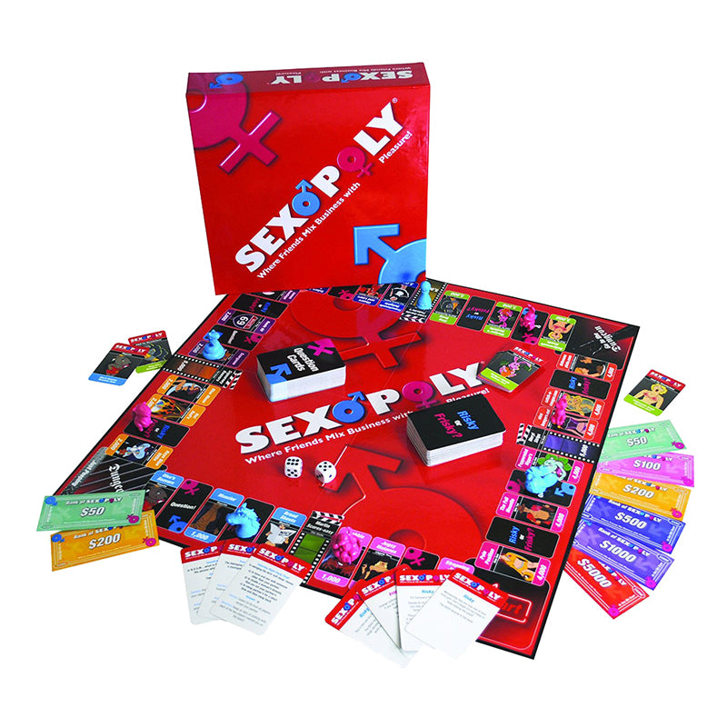 Sexopoly Game Sexopoly Board Game red game board box cards money and tokens