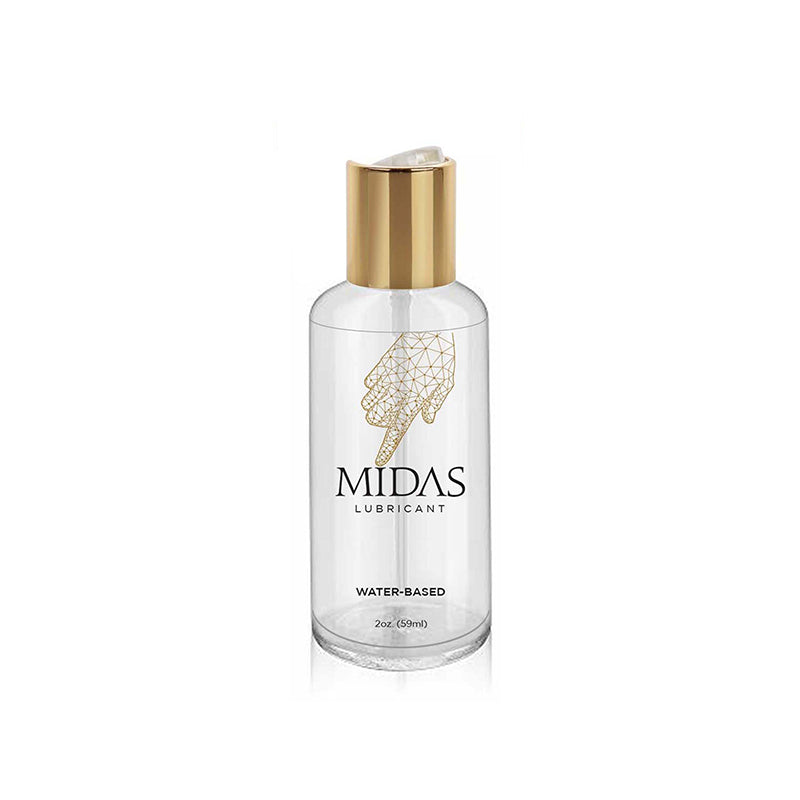 Midas Water-Based Personal Lubricant 2 oz. Clear Midas water-based lubricant 2 oz bottle with gold cap