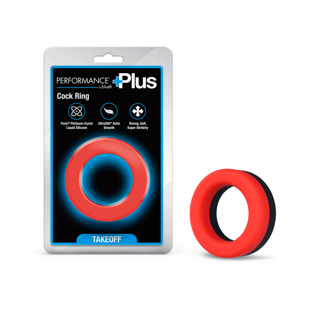 Performance Plus Takeoff Red/Black Performance Plus Takeoff red and black ring beside package