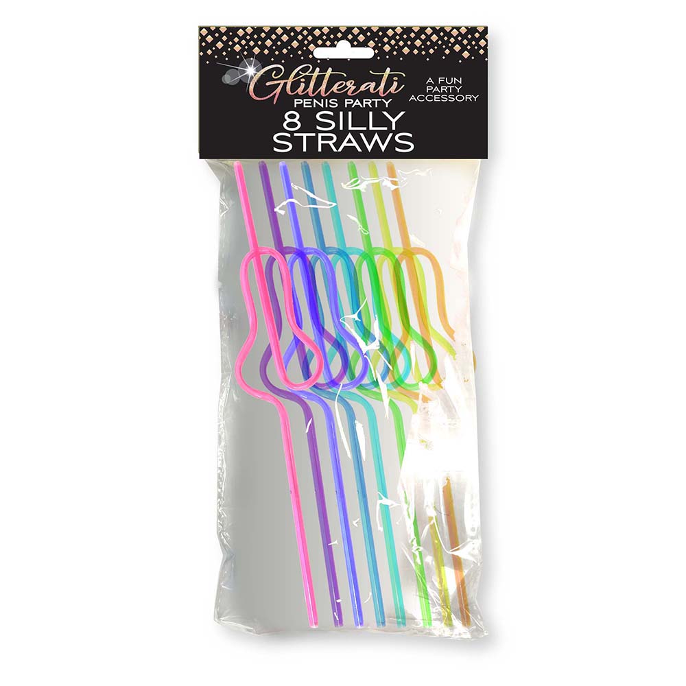 Glitterati Penis Party Silly Straws 8-Pack Eight multicolor Glitterati novelty silly straws