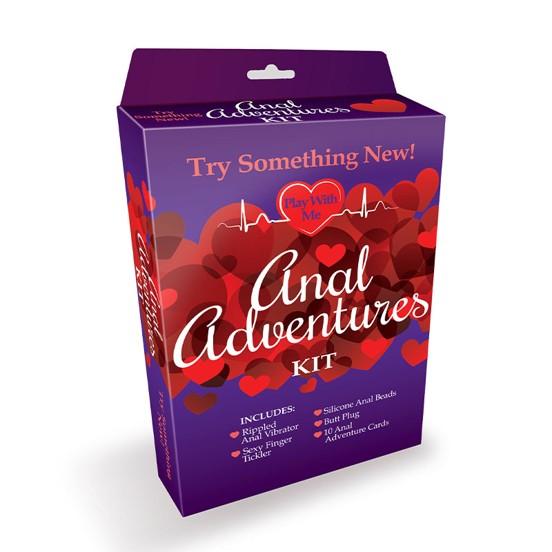 Play With Me Anal Adventures 5-Piece Kit Purple Play With Me Anal Adventures Kit retail box with heart graphics