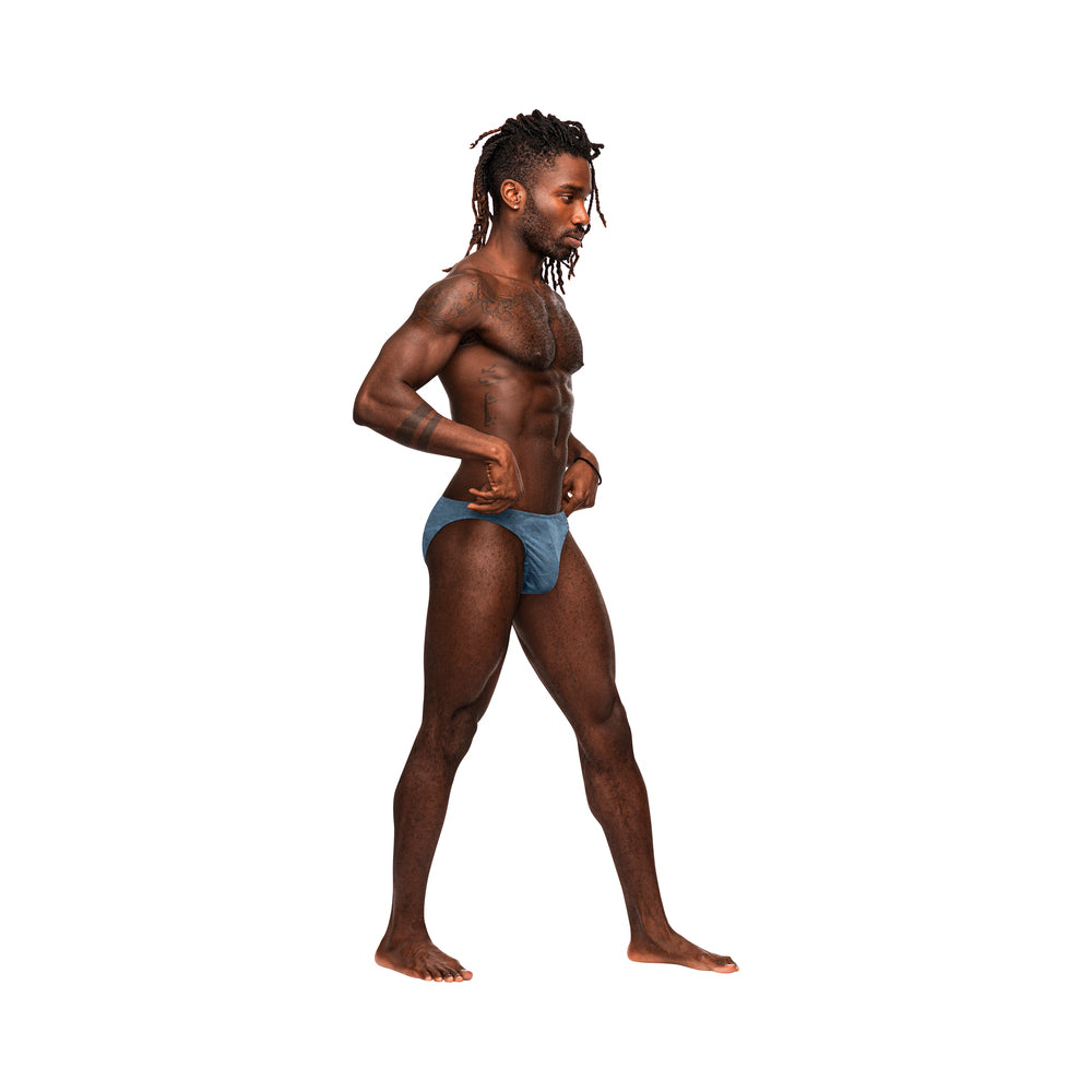 Male Power Inter-Mingle Moonshine Blue S/M Front view of blue Male Power Moonshine jockstrap