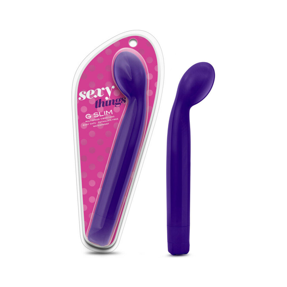 Sexy Things G Slim Multispeed Slimline G-Spot Vibrator Purple Purple Sexy Things G Slim vibrator beside pink retail clamshell
