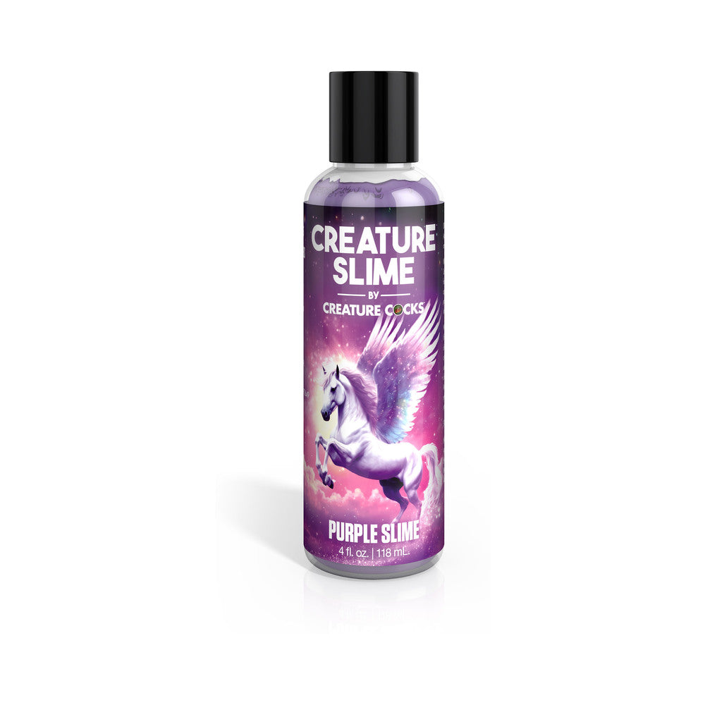 Creature Slime Purple Water-Based Lubricant 4 oz. Creature Slime Purple 4 oz clear bottle with black cap and purple winged-unicorn label
