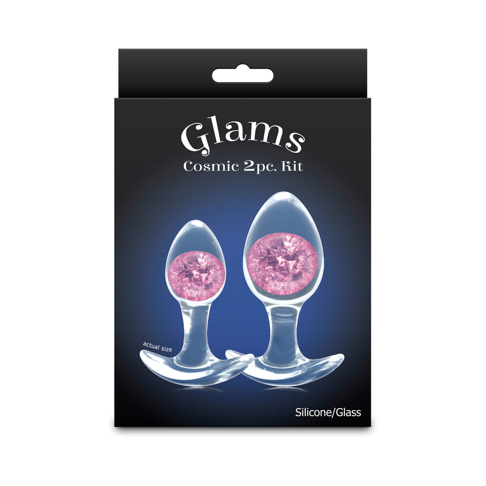 Cosmic Glams 2-Piece Plug Kit Pink Pink Cosmic Glams two-piece silicone plug kit with glitter glass marbles