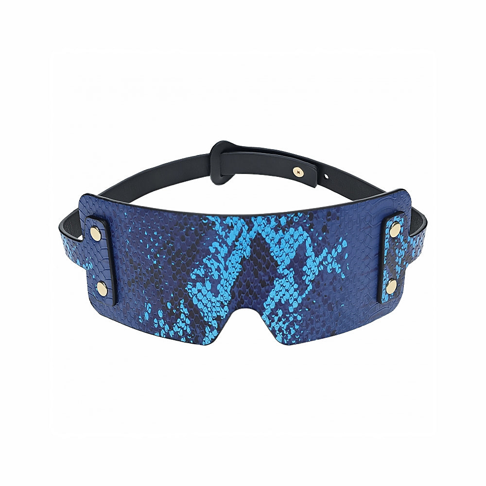 Ouch! International Florence Collection Blindfold Blue blue and black snakeskin Florence blindfold with contoured eye panel