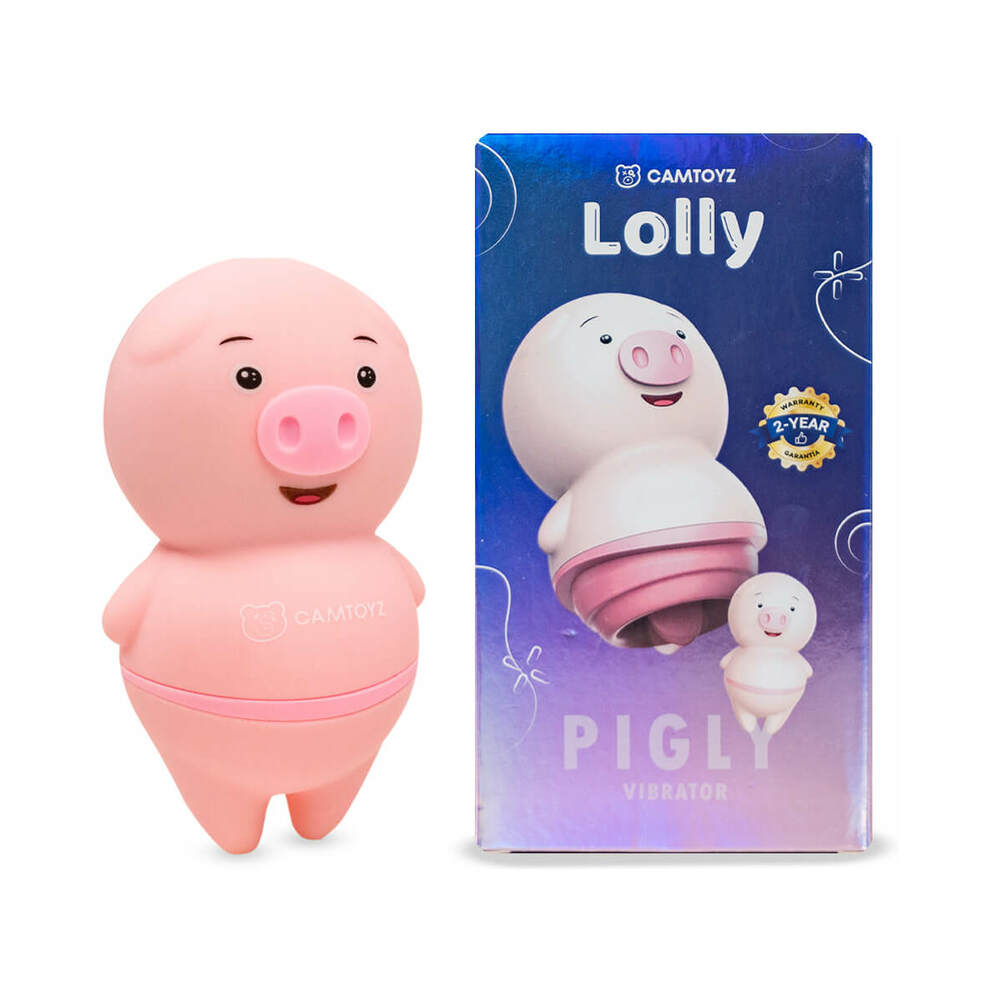 Camtoyz Clitoral Stimulator Pigly Camtoyz Pigly pink pig-shaped stimulator beside blue and purple retail box