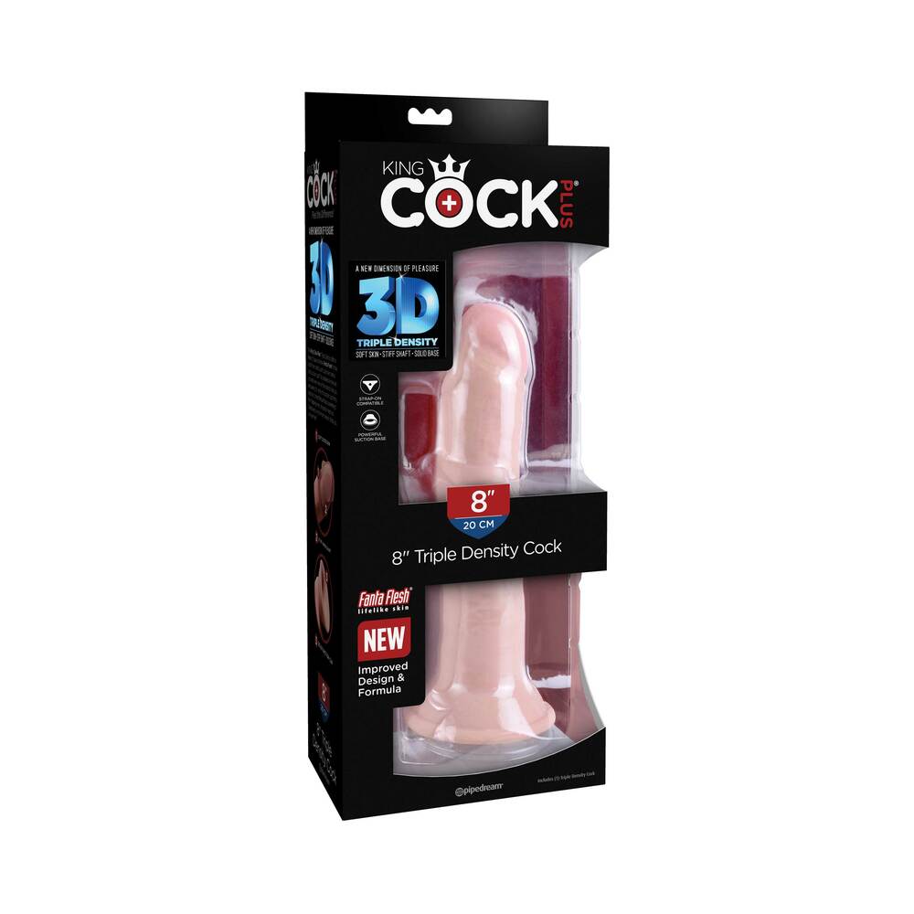 King Cock Plus 8 in. Triple Density Cock Realistic Dildo With Suction Cup Beige Pipedream King Cock Plus eight-inch shaft-only beige dildo in retail package