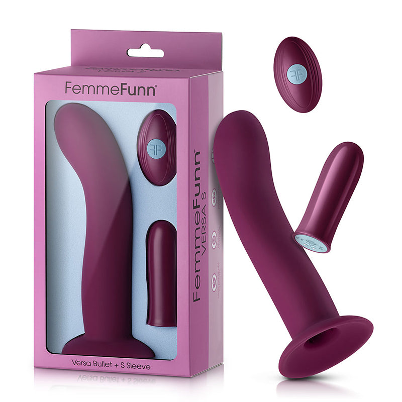 FemmeFunn Versa S Bullet Vibrator & Curved Silicone Sleeve Dark Fuchsia Dark fuchsia FemmeFunn Versa S bullet, curved sleeve and remote