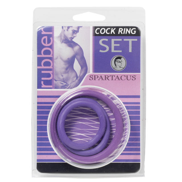 Spartacus Cock Ring Set (3 Rings/Purple) Spartacus three-pack of purple rubber cock rings in graduated sizes