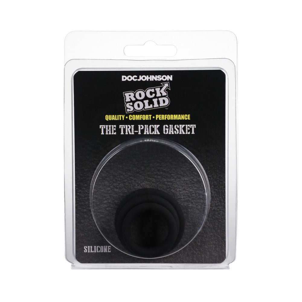 Rock Solid Black Gasket Silicone 3pc Set (.75in,1in,1.25in) Rock Solid Black Silicone Gasket Ring Set in black blister card packaging