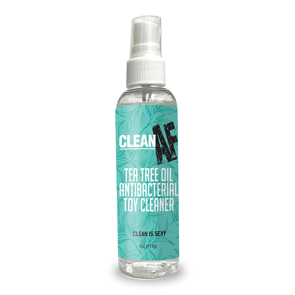 Clean AF Spray Tea Tree 4 oz. Clean AF Tea Tree 4 oz clear spray bottle with turquoise label