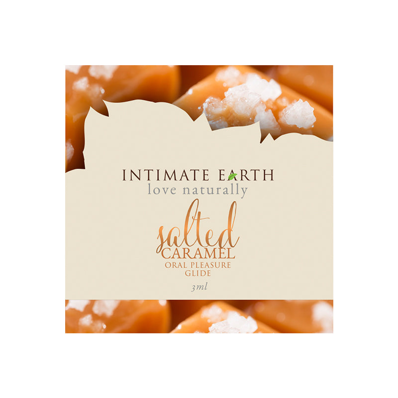 Intimate Earth Salted Caramel 3 ml/0.10 oz Foil Intimate Earth Salted Caramel 3 ml Foil Sample cream packet with caramel and salt border
