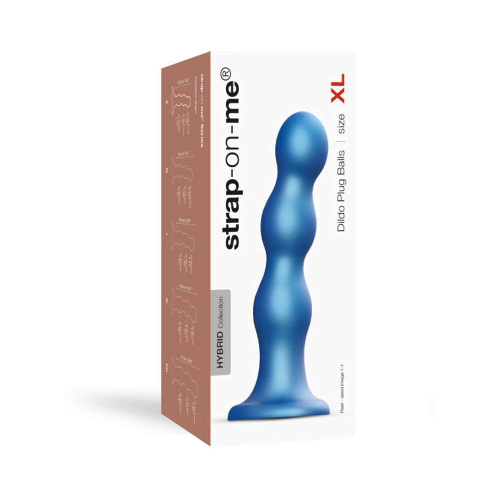 Strap-On-Me Hybrid Collection Silicone Dildo Plug Balls Metallic Blue X-Large XL metallic-blue Strap-On-Me Hybrid plug retail box