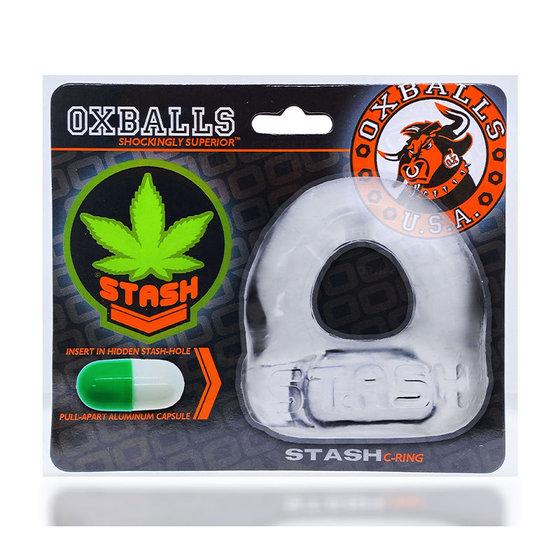 Oxballs Stash Cockring with Aluminum Capsule Insert Clear Clear Oxballs Stash cock ring and faceted capsule insert in package